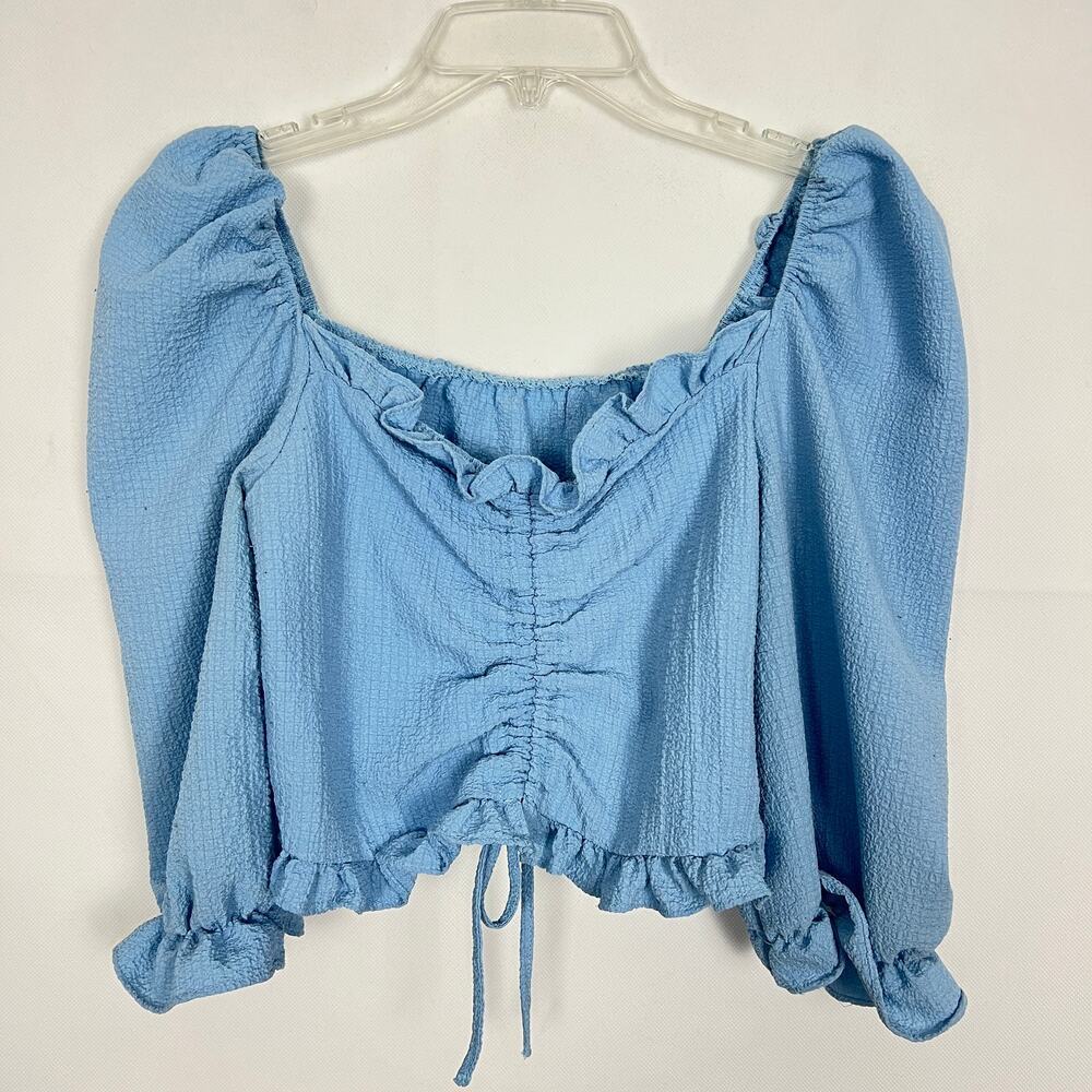 Shein Cropped Top Womens Small Ruched Ruffle Trim Cottagecore Coquette Beachy